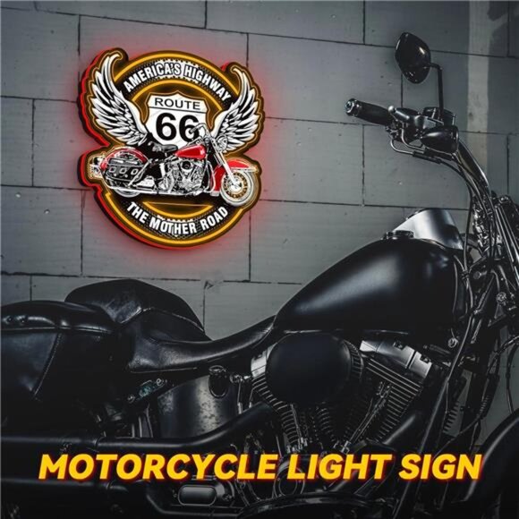 Route 66 LED Neon Sign Light Harley Motorcycle Retro 3D Garage Shop Man Cave NEW - Picture 4 of 8